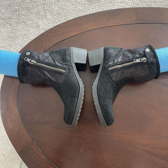 Naturalizer Suede Leather Boots 7.5 Black Faux Fur Lining Round Toe Double Zip - Picture 7 of 11